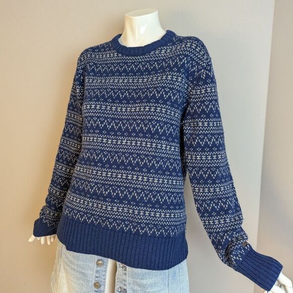 Roots Fair Isle Knit Sweater S Blue Unisex Cozy Winter Pullover Nordic Style Cla - Picture 1 of 8